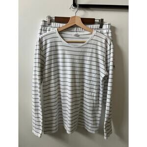 LAKE Pajama Set Long Sleeve Top With Shorts Green And Purple Striped Large